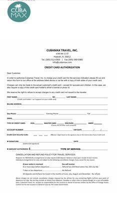 Credit Card Authorization form