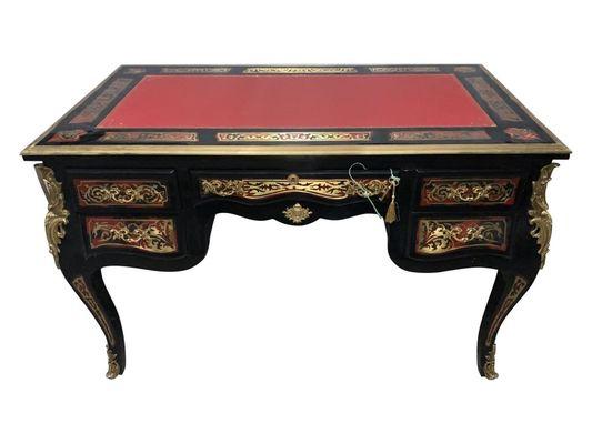 Ornate Louis XV-Style Desk With Boulle Marquetry and Ormolu Hardware