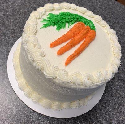 Gourmet, homemade, 3-layer carrot cake with cream cheese frosting.