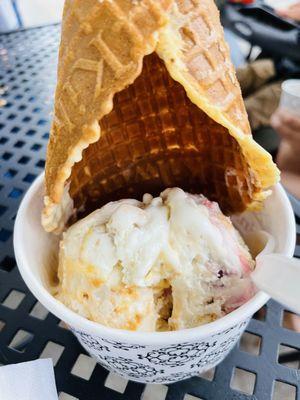 Apple pie and berry pie with a waffle cone