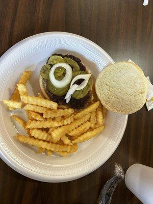 Small burger.  No value for your money. Un cooked bun.