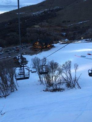 A look back at the Cherry Peak lodge from the Gateway lift.  Taken in March.