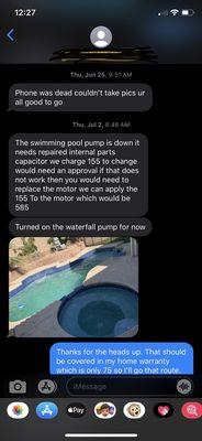 Text from pool maintenance the week it went down