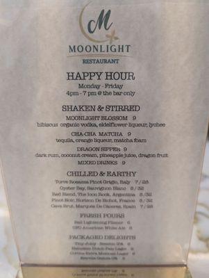 Happy hour drink menu