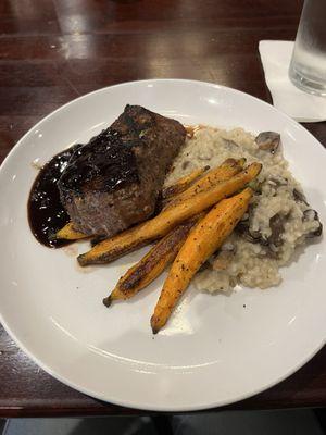 Sirloin, carrots, risotto