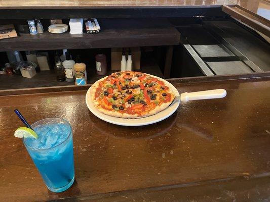 Blue Lagoon Margarita And Veggie Gardens Pizza