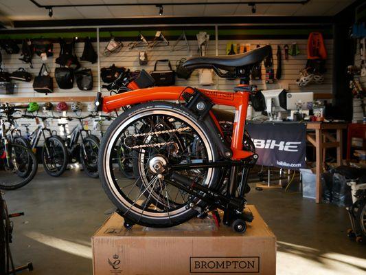 Brompton folding bike at Ebikes Hawaii Honolulu. photo taken by Morgan Williams.