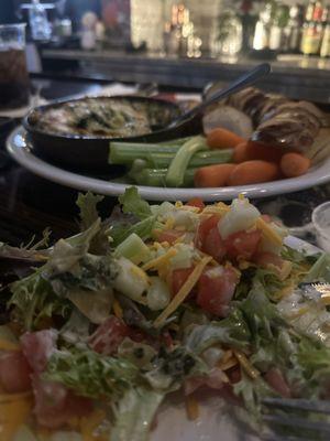 Salad and artichoke dip platter