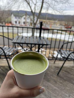 Spring is in the air! Enjoying a matcha latte outside