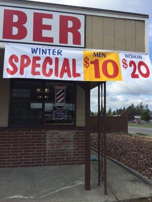 Sunny Barber shop special winter price November-February