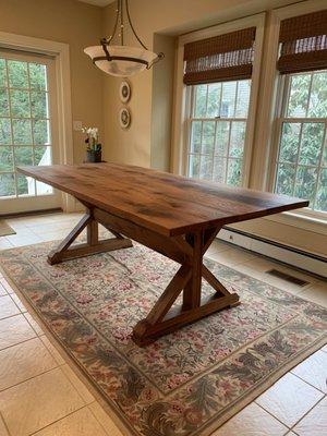 Reclaimed oak with custom trestle.