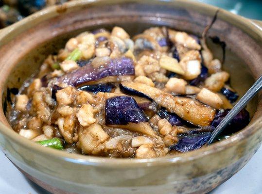 Salted Fish, Chicken & Eggplant Casserole (鹹魚雞粒茄子): $18.99.