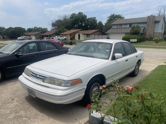 A Ford Crown Victoria purchased in 1997 at Johnson Brothers Ford. Still on the road today.