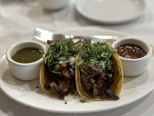 Steak and pastor tacos