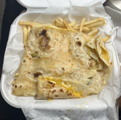 "Kids Menu" cheese quesadilla with fries