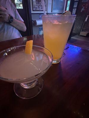 Lemon square martini and spiced seltzer with Mango