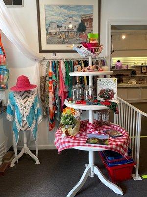 Special displays throughout the store, with our special scarf display at front of store