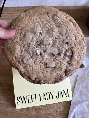 Giant chocolate chip cookie.