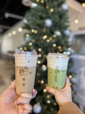 Royal Ceylon Milk Tea with Tiramisu Foam and Uji Matcha with Foam