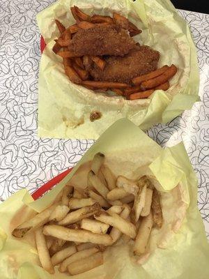 Fish Chips and Sweet Potato Fries