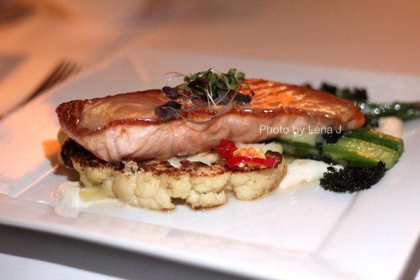 Faroe Islands Salmon ($36) cauliflower / fresno chilis / broccolini / beurre blanc