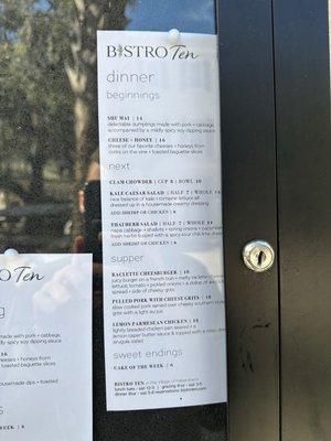 Dinner menu 2/10/23