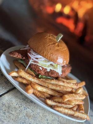 chicken sandwich and crispy fries, amazing