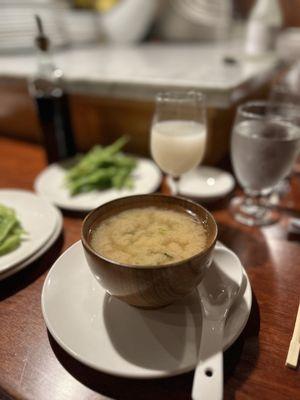 Miso soup that comes with Chirashi