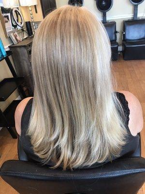 Beige Blonde With pale Blonde Highlights. Long Wispy Layers