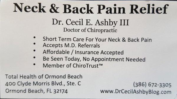 Ormond's Neck & Back Pain Relief Chiropractor