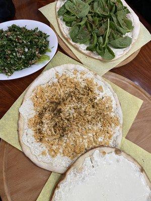 Tabbouleh, Cheese & Spinach, Cheese and Chicken & Cheese Flatbread