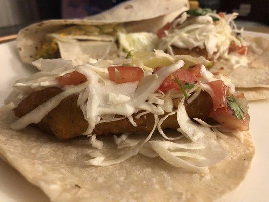 Close up on fried fish taco