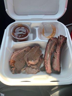 Tender moist brisket and ribs!