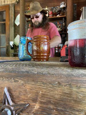 That's Jeff making a delicious Bloody Mary from scratch! Best one I've had! Beware though, it's spicy!