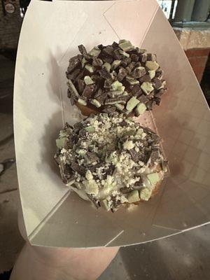 Seasonal donuts. Andes mint   and peppermint mocha