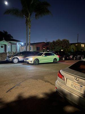 Picture of my car at night.