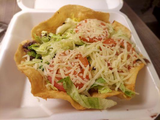 Taco salad with carne asada.