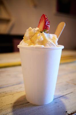 Small coffee honey slush (Hawaiian coffee granita, unsweetened whipped cream, local honey drizzle)