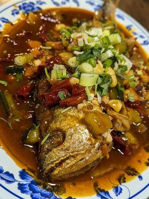 This was the spicy version of "yellowtail fish"   I do not read Chinese and it did not have an English name.