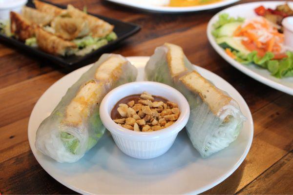 Tofu spring roll with peanut sauce