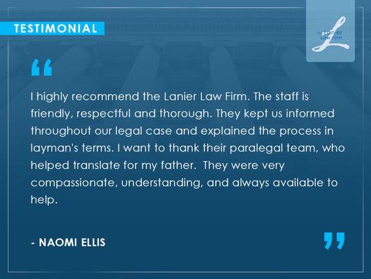 Naomi Ellis discusses about her experience working with our firm.