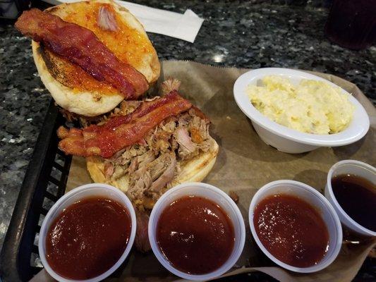 Pepper jelly bbq sammich with potato salad