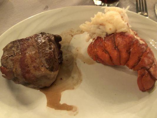 Filet and Lobster  AMAZING! The meat quality was top notch! Both we're perfectly seasoned and cooked!