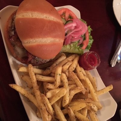 CAB Burger with truffle fries $13