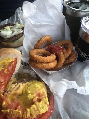 Cheeseburgers and onion rings