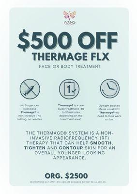 $500 OFF Thermage FLX Treatment for Face and Body!