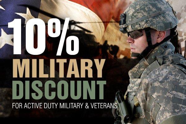 10%  Discount for active duty military and veterans!