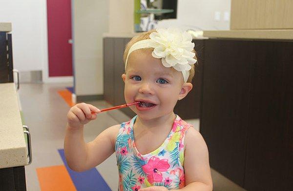 We start seeing patients at age one, or at the eruption of their first tooth- whichever happens first!