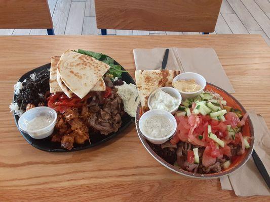 Combo platter (lamb & chicken) and lamb bowl