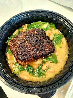 Blackened salmon over escarole and white beans! Yum!